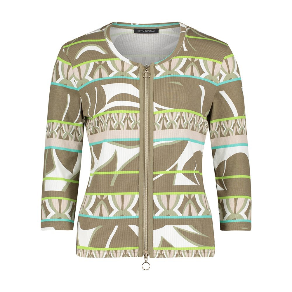 Zipped Patterned Jacket Khaki/Stone