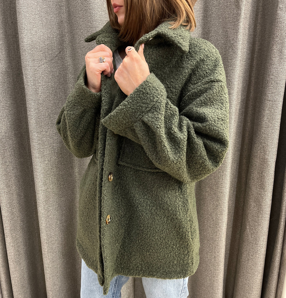 Boiled Wool Effect Jacket-green 