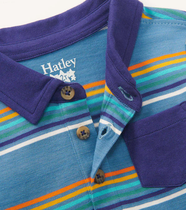 HATLEY Bluestone Stripes Long Sleeve Polo Shirt-close up