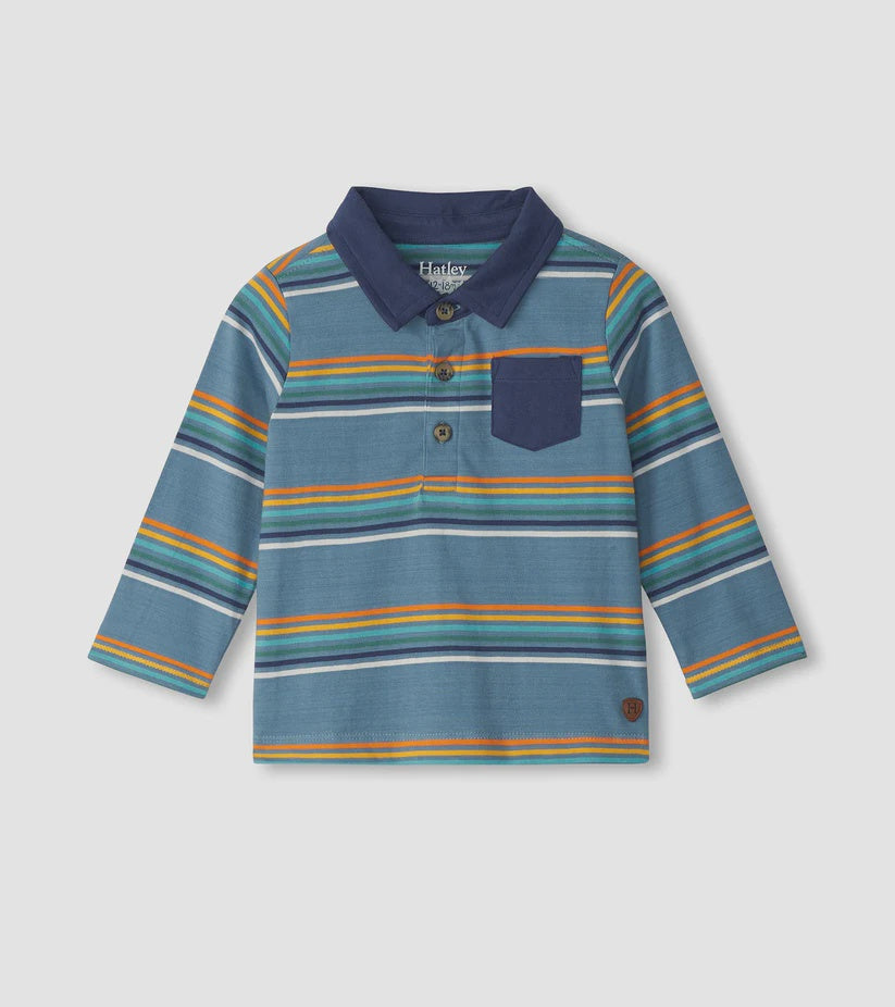 HATLEY Bluestone Stripes Long Sleeve Polo Shirt