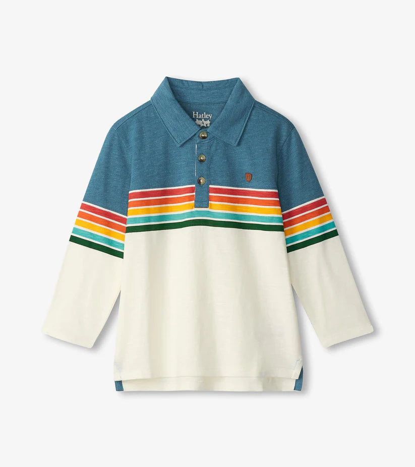 Hatley Boys Retro Stripes Long Sleeve Panelled Polo