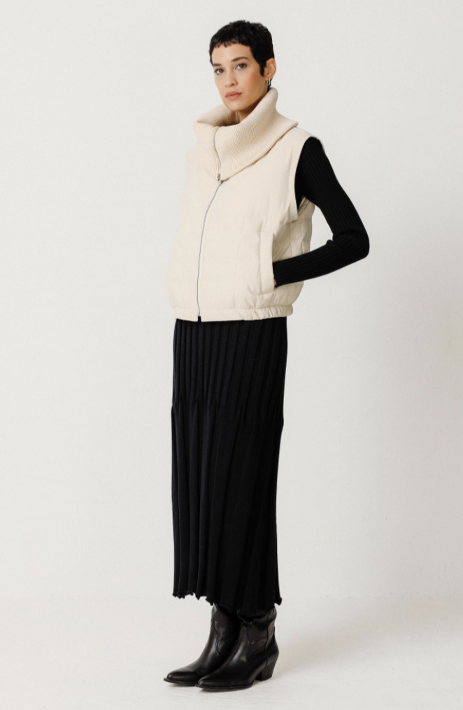 Amila Ribbed Funnel Collar Sleeveless Jacket