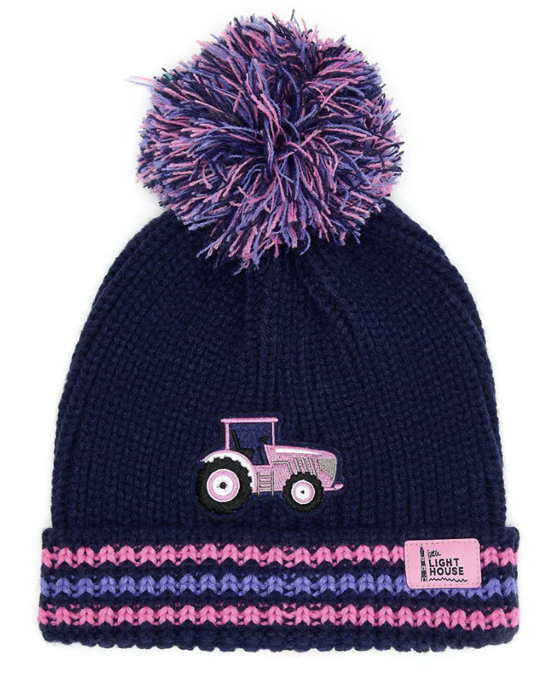 Bobbie Hat Pink Tractor Striped