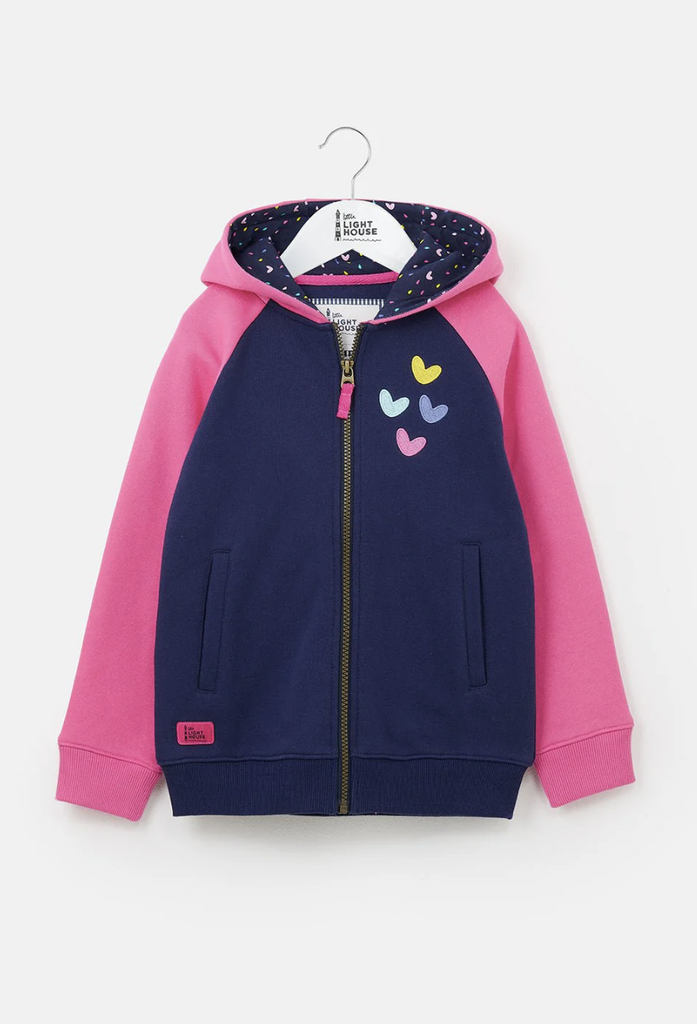 Jasmine Zipped Hoodie Pink Navy Hearts