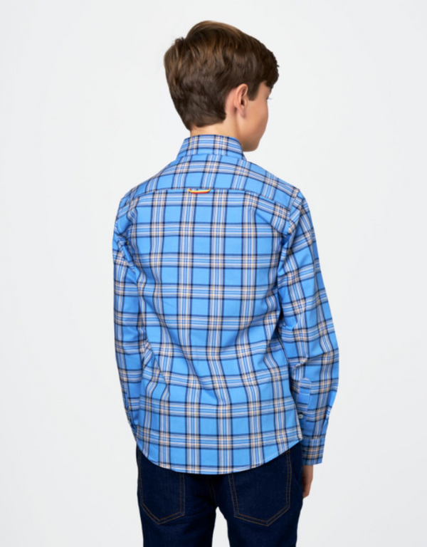 Boy's Blue Check Poplin Shirt