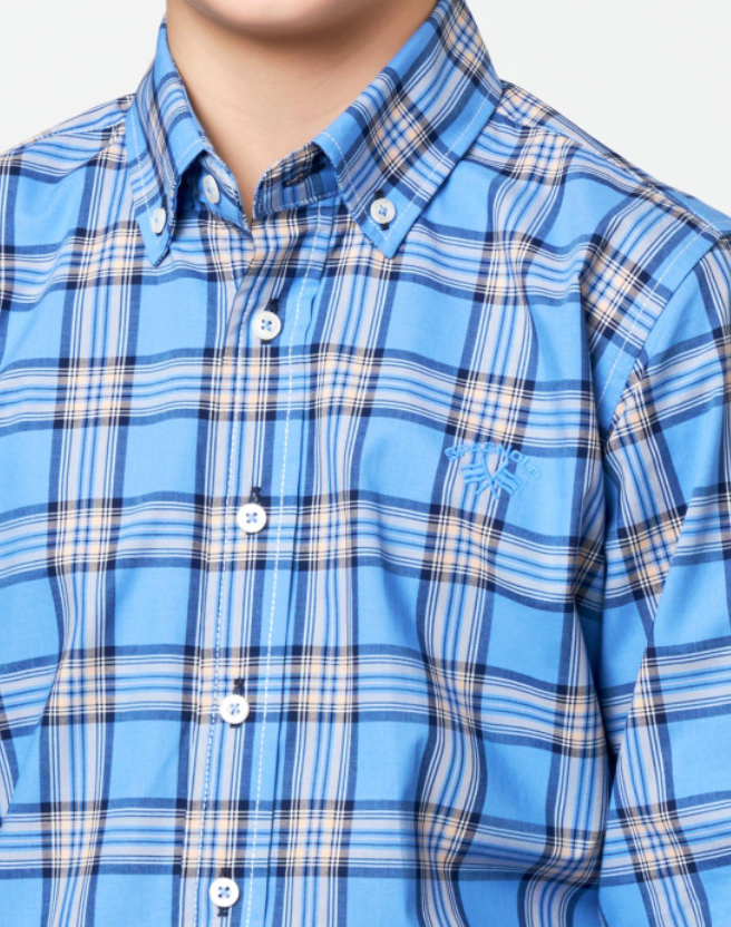 Boy's Blue Check Poplin Shirt