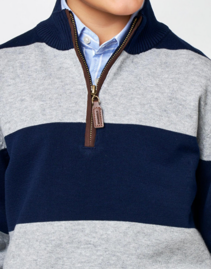 Boy's Blue/Grey Striped 1/4 Zip Jumper