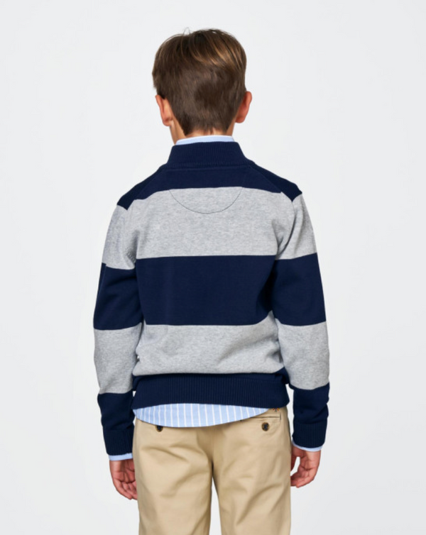 Boy's Blue/Grey Striped 1/4 Zip Jumper