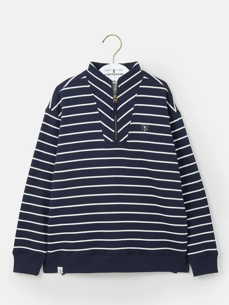 Coral Jersey Half Zip Sweatshirt Navy Strip