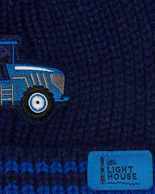 Bobbie Hat Blue Tractor Striped