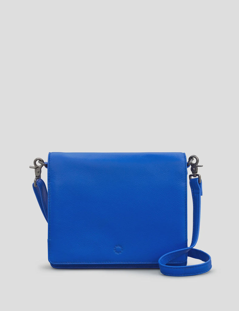 Stanton Blue Leather Flap Over Cross Body Bag