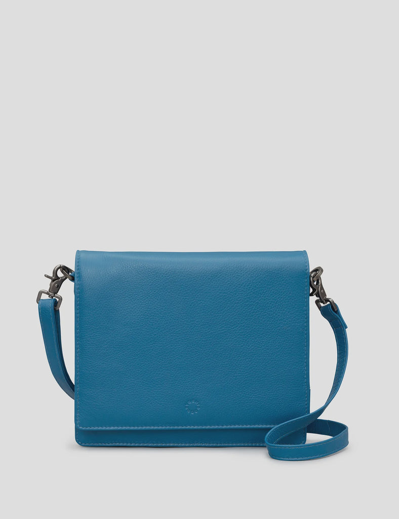 Stanton Petrol Blue Leather Flap Over Cross Body Bag