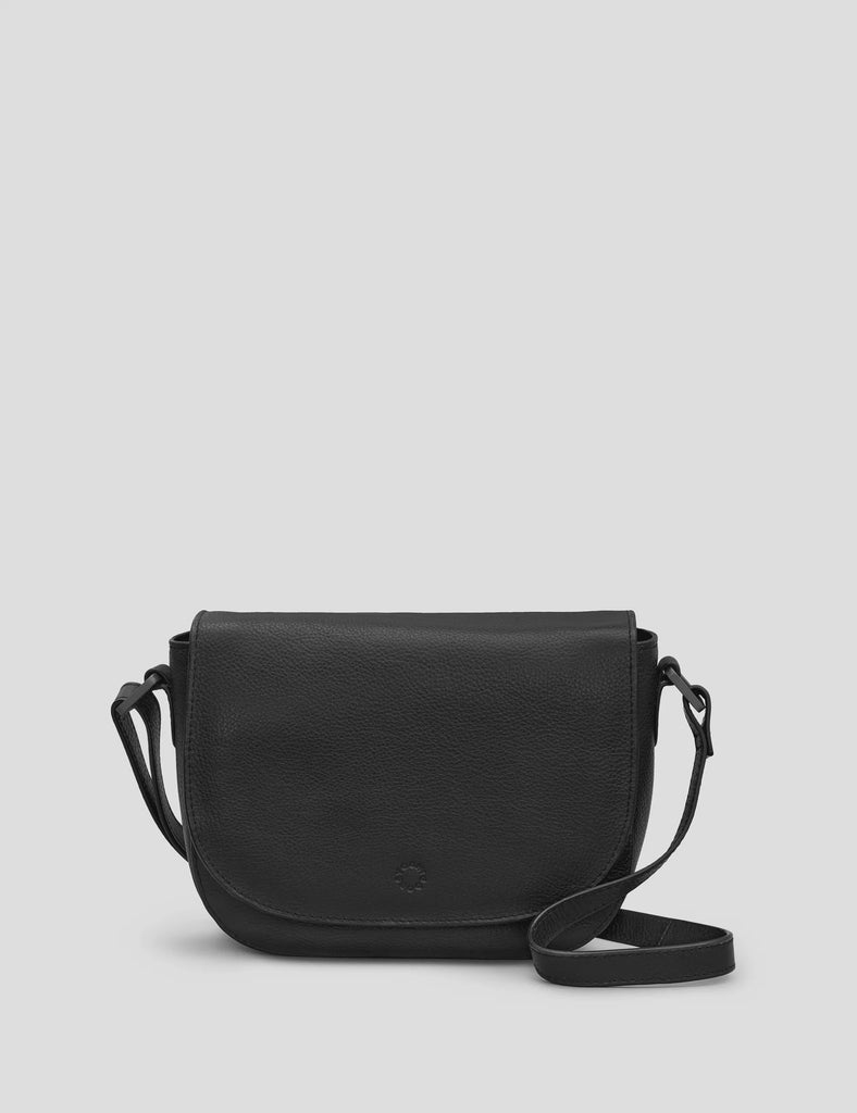 Clarendon Black Leather  Flap Over Cross Body Bag