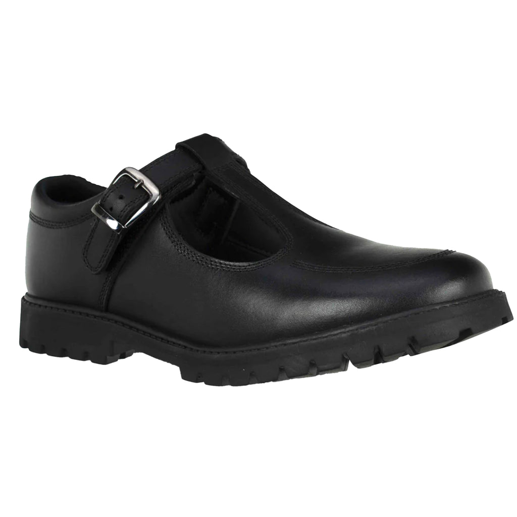 Emily Black Patent Buckle T-Bar Shoes