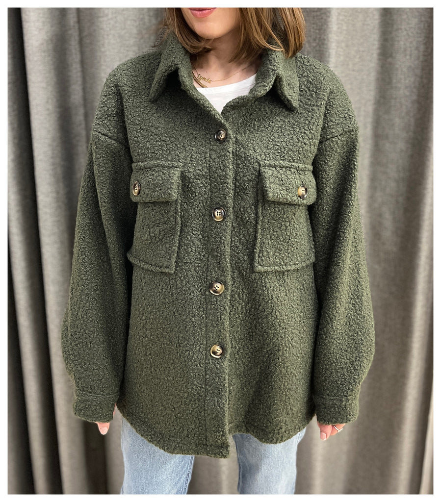 green shacket- buttoned