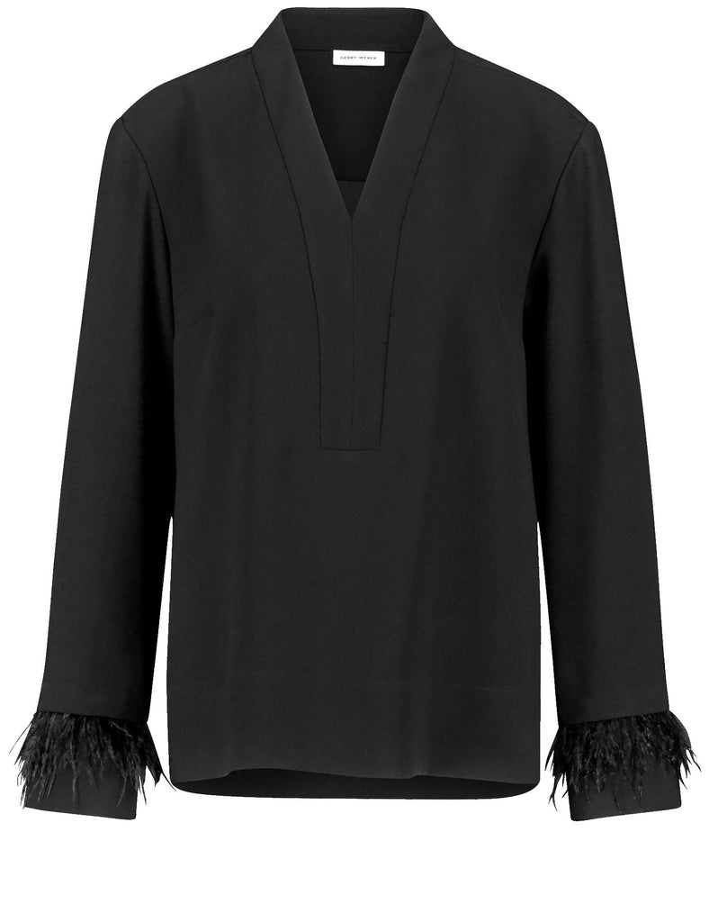 Midnight Moments Feathered Cuff Blouse