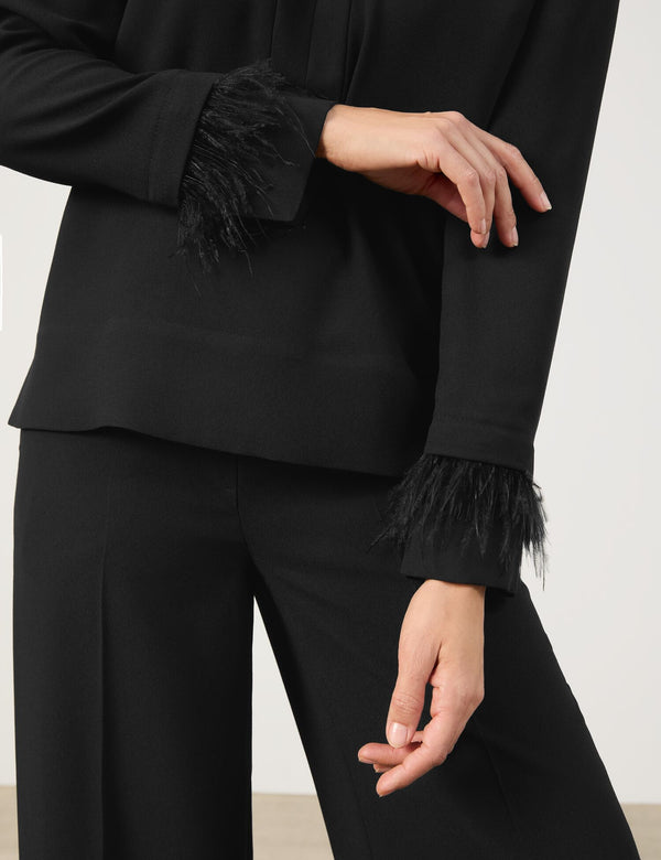 Midnight Moments Feathered Cuff Blouse