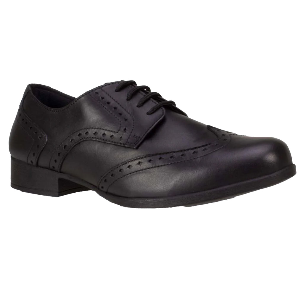 Meghan Black Leather Brogue Wide Fit Shoes